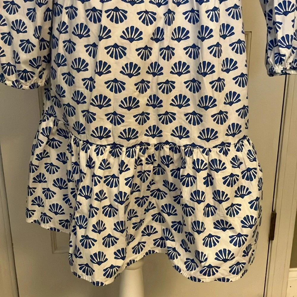 J Crew blue & white ginkgo pattern dress 10 EUC cottagecore